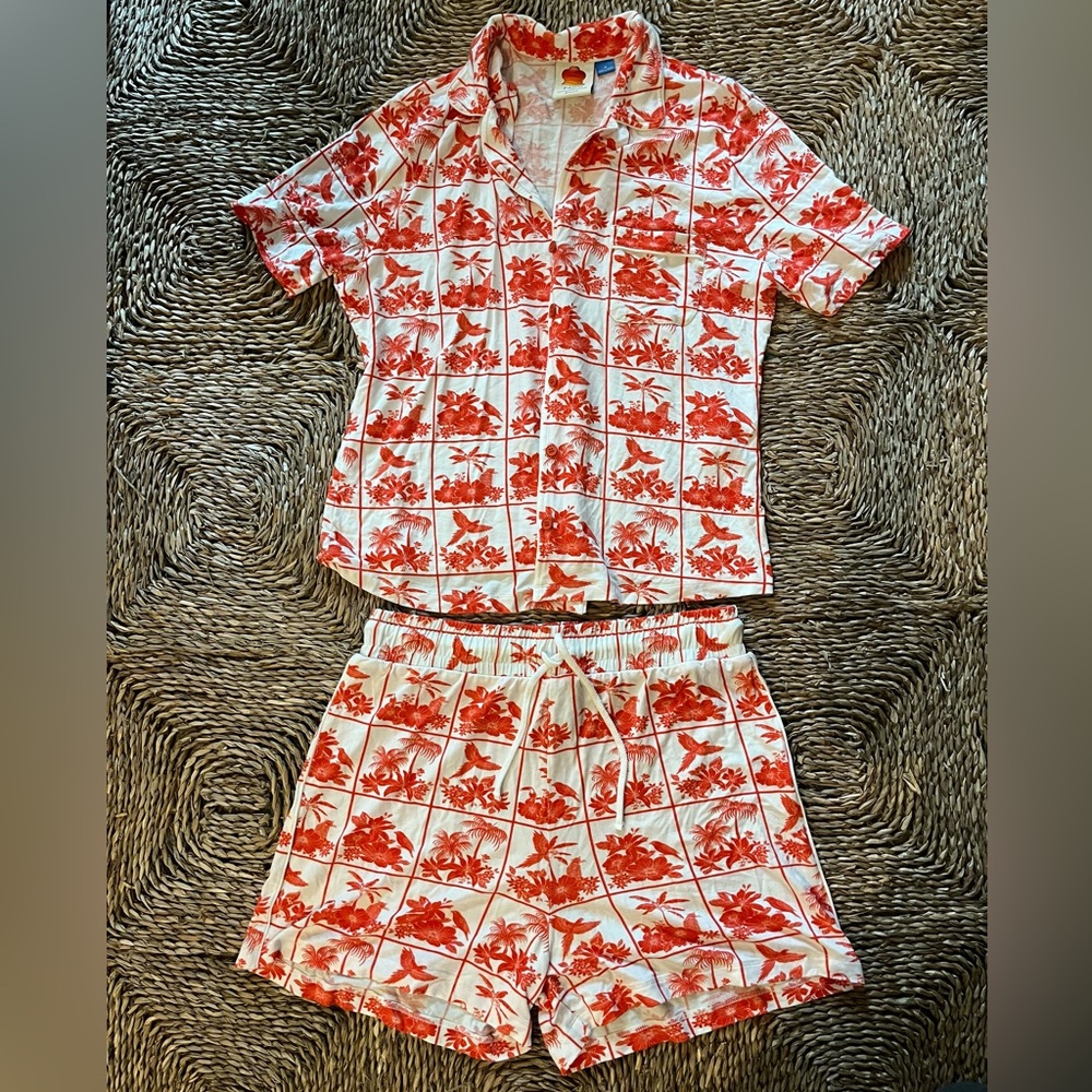 NWOT Farm Rio Anthropologie Button Up Shirt and Drawstring Short Matching Set